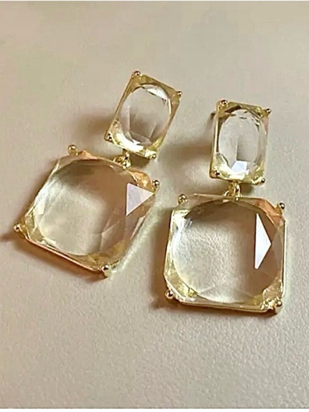 NEW Statement Faceted Crystal Drop Earrings Square Geometric Glam Sparkle